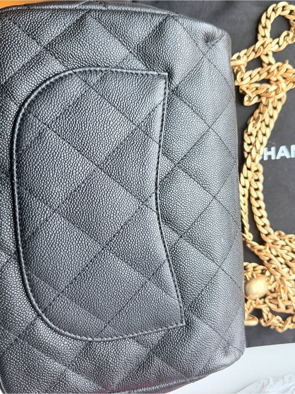 CHANEL Black Quilted Shoulder Bag with Gold Hardware